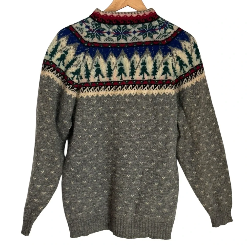Vintage Eddie Bauer Nordic Fair Isle Sweater Mens M Gray Wool Blend Outdoor - Picture 2 of 11